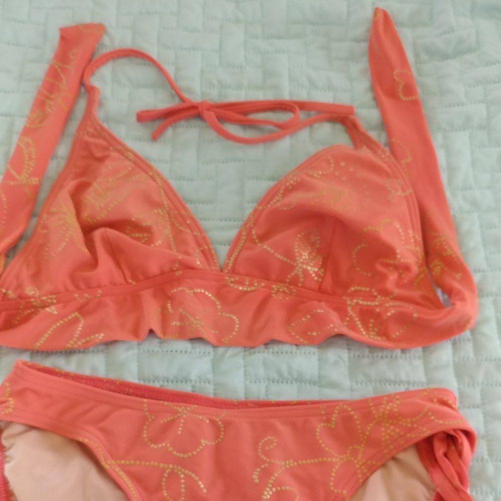Coral with gold Bikini